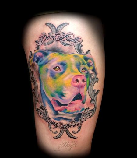 Tattoos - Watercolor Pit Bull portrait by Haylo - 141243