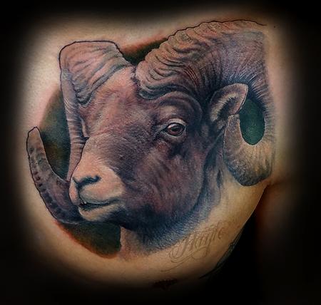 Tattoos - Realistic Big Horn Sheep chest piece - 125213