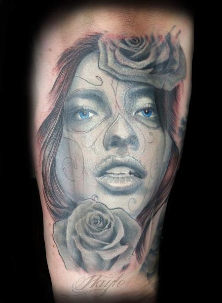 Tattoos - Day of the Dead maiden with roses by Haylo  - 141197