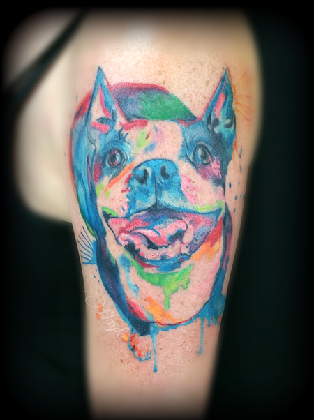Tattoos - Watercolor Boston Terrier Dog tattoo - 141098