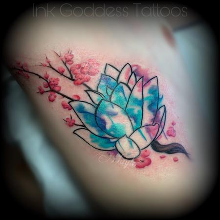 Tattoos - Watercolor Lotus & Cherry Blossom Tattoo by Haylo  - 141167