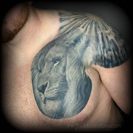 Haylo - Lion realistic realism chest and back tattoo