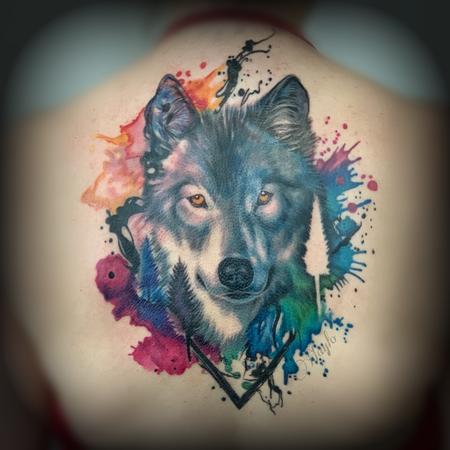 Tattoos - Watercolor & realism integration Wolf back piece  - 138849