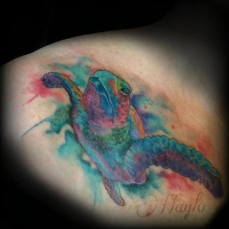 Tattoos - Watercolor style turtle cover up shoulder/chest piece - 103842