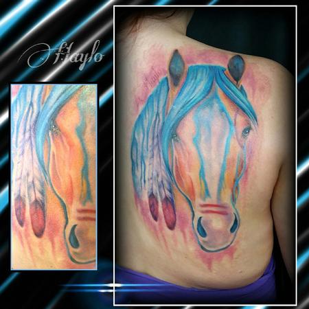 Tattoos - watercolor style custom native american war horse - 104410