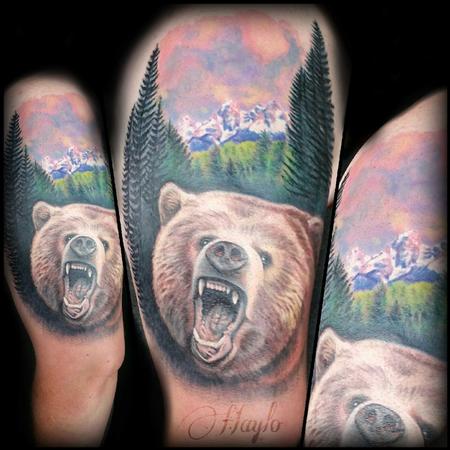 Tattoos - Grizzly Bear and Tetons Mountain range piece complete - 104956