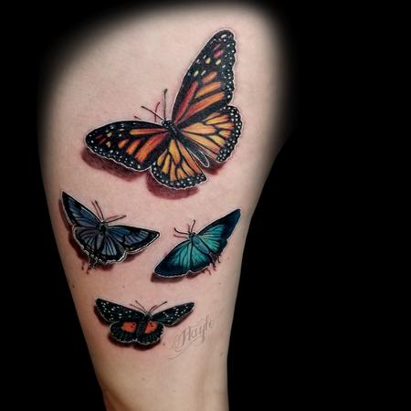 Tattoos - Custom Colored Butterfly collaborative thigh piece - 131841