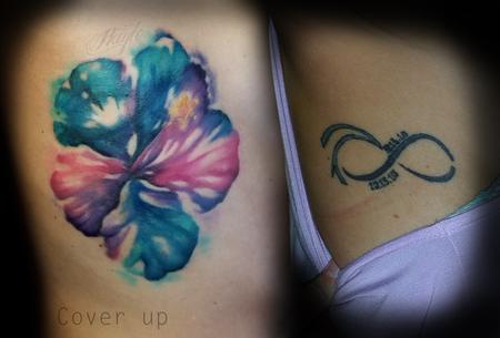 Tattoos - Watercolor style Hibiscus cover up - 133173
