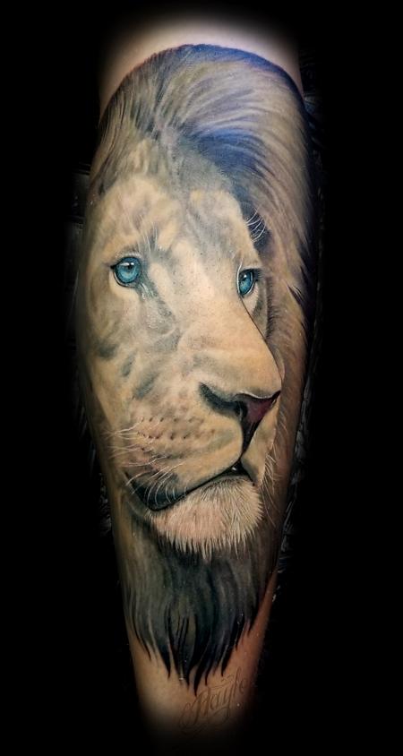 Tattoos - Realistic African Male Lion calf piece - 131823