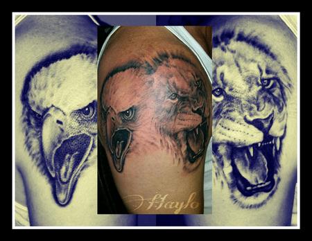 Tattoos - Realistic Eagle and Lion faces - 110012