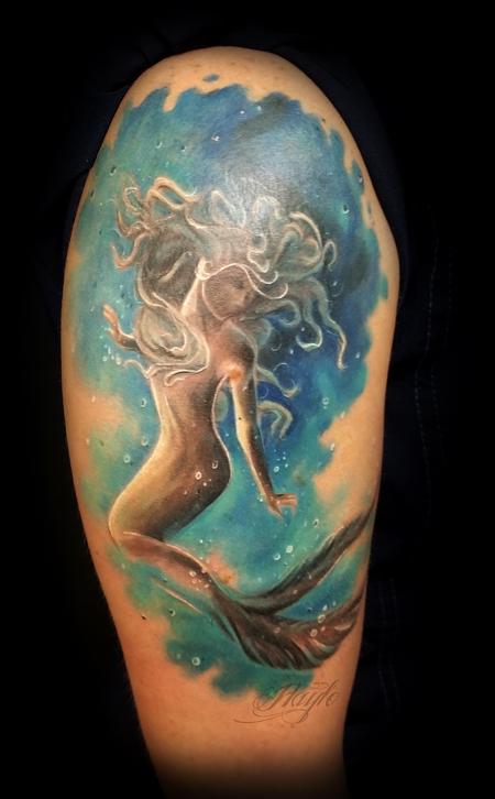 Tattoos - Watercolor style mermaid half sleeve - 131842