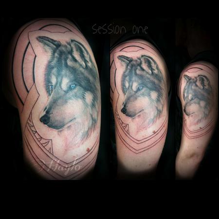 Tattoos - Progression of Wolf and Native american/Islander style tribal sleeve - 103838