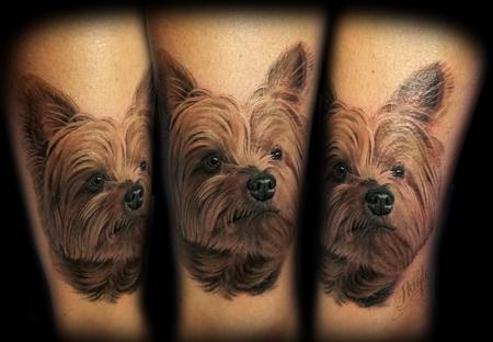 Tattoos - Realistic Yorkshire terrier, cover up, ankle piece - 131827