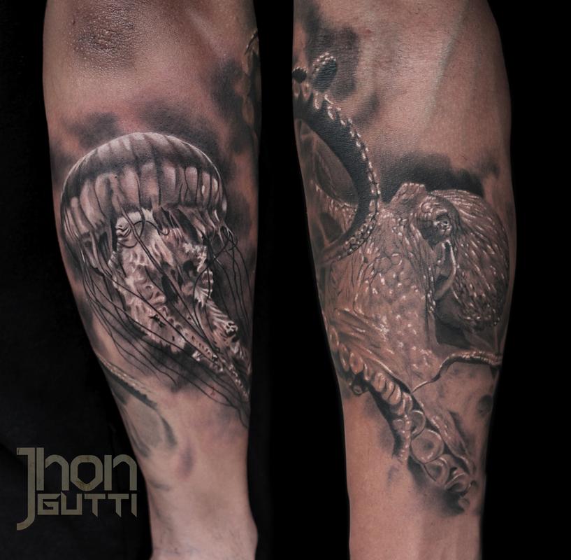 JELLYFISH AND OCTOPUS by Jhon Gutti: TattooNOW JELLYFISH AND OCTOPUS by Jhon Gutti: TattooNOW