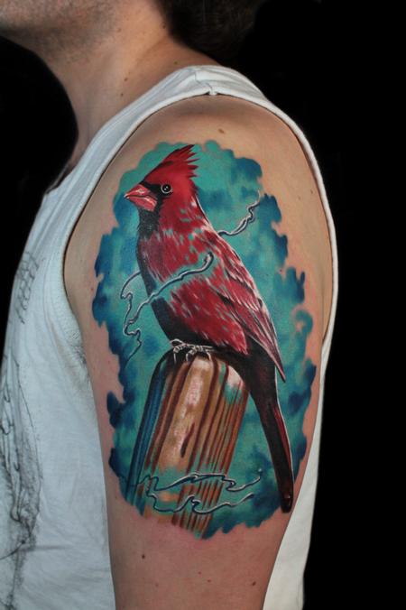 Tattoos - RED CARDINAL AND BASEBALL BAT - 101484