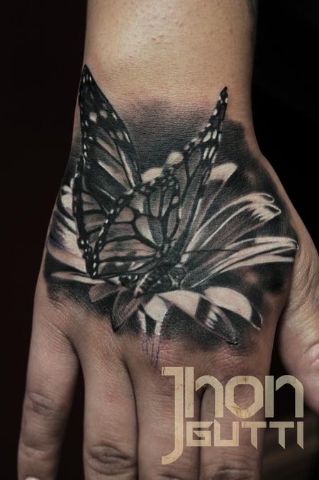 Tattoos - BUTTERFLY ON FLOWER - 103713
