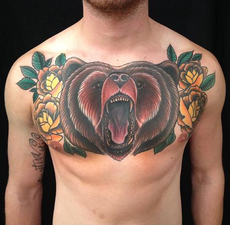 Jeff Johnson - Bear and Roses Chest Tattoo