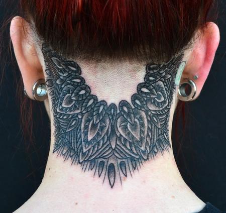 Tattoos - Black Neck Mandala Tattoo - 62613