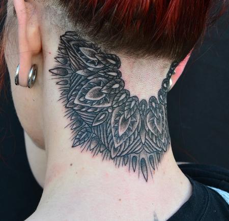 Tattoos - Black Neck Mandala Tattoo - 62614