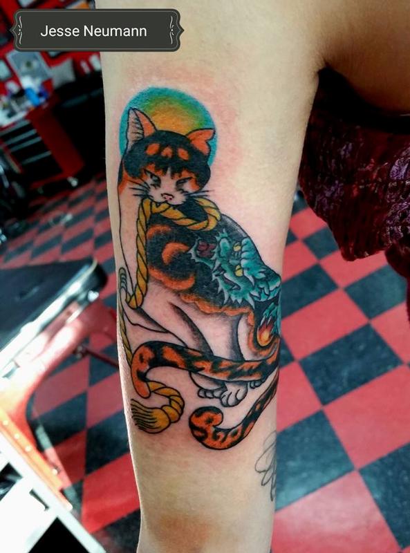 Japanese Cat Tattoo by Jesse Neumann TattooNOW