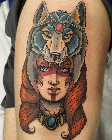 Tattoos - Wolf Headdress Woman - 132285
