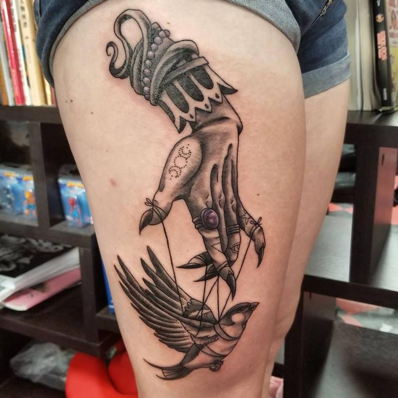 Fantasy Hand Bull Tattoo by Jesse Smith Tattoos