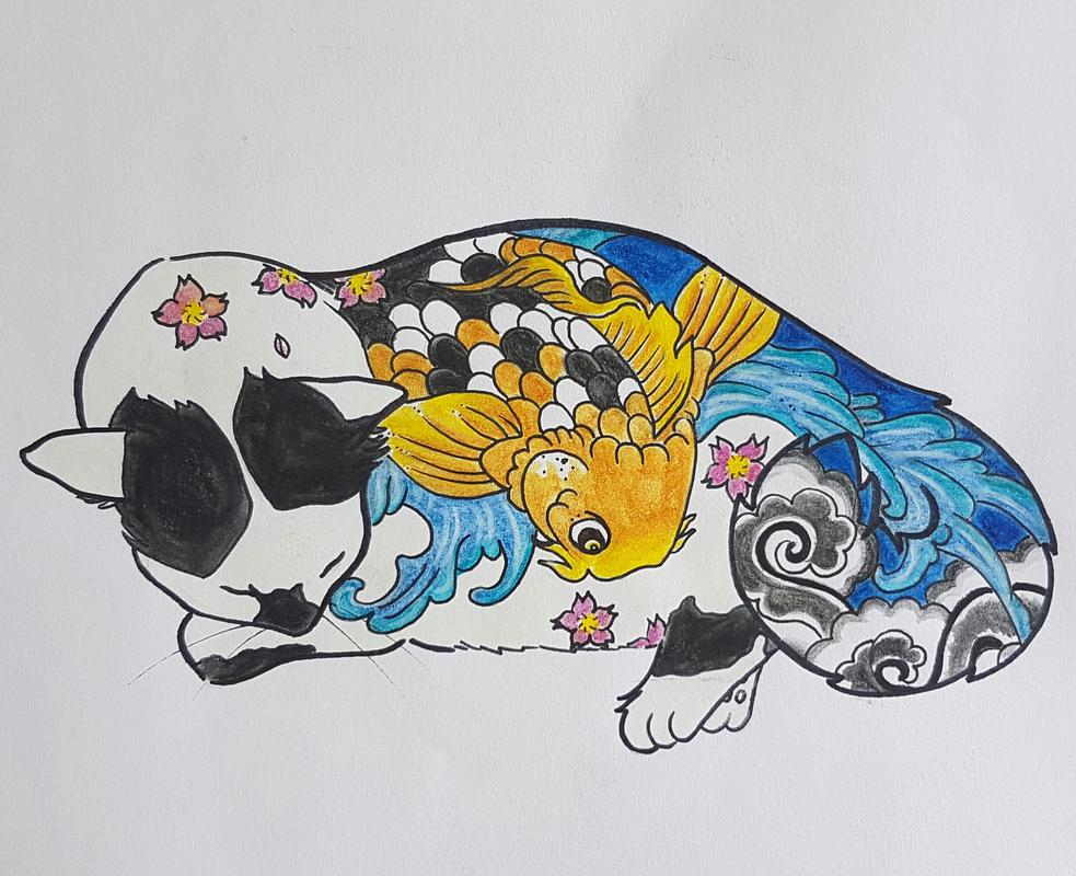 Monmon Cat 2 Koi Fish Tattoo By Zel White Tattoonow Monmon Cat 2 Koi Fish Tattoo By Zel White Tattoonow