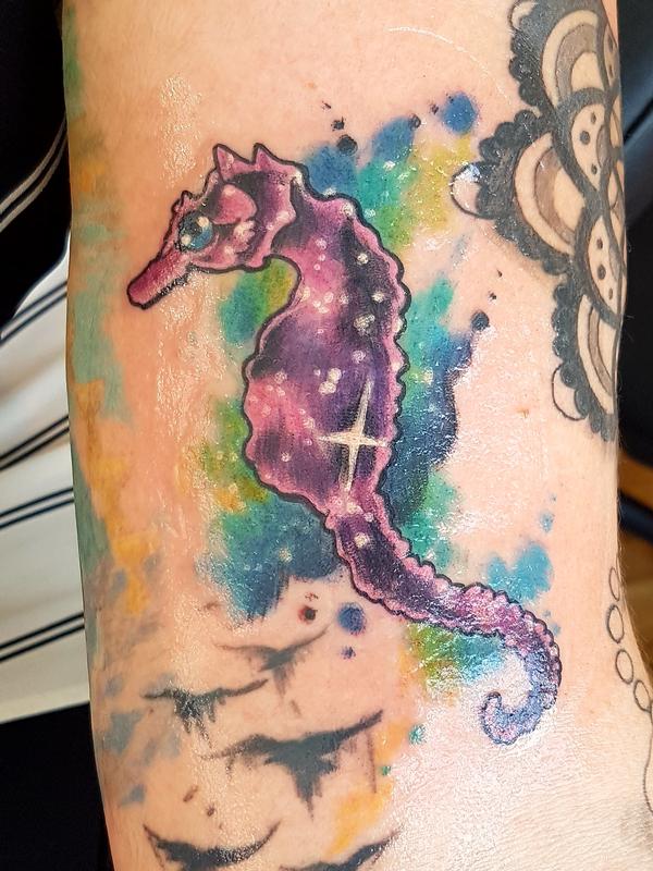 Watercolor Seahorse Feminine Color Tattoo by Steve Malley: TattooNOW