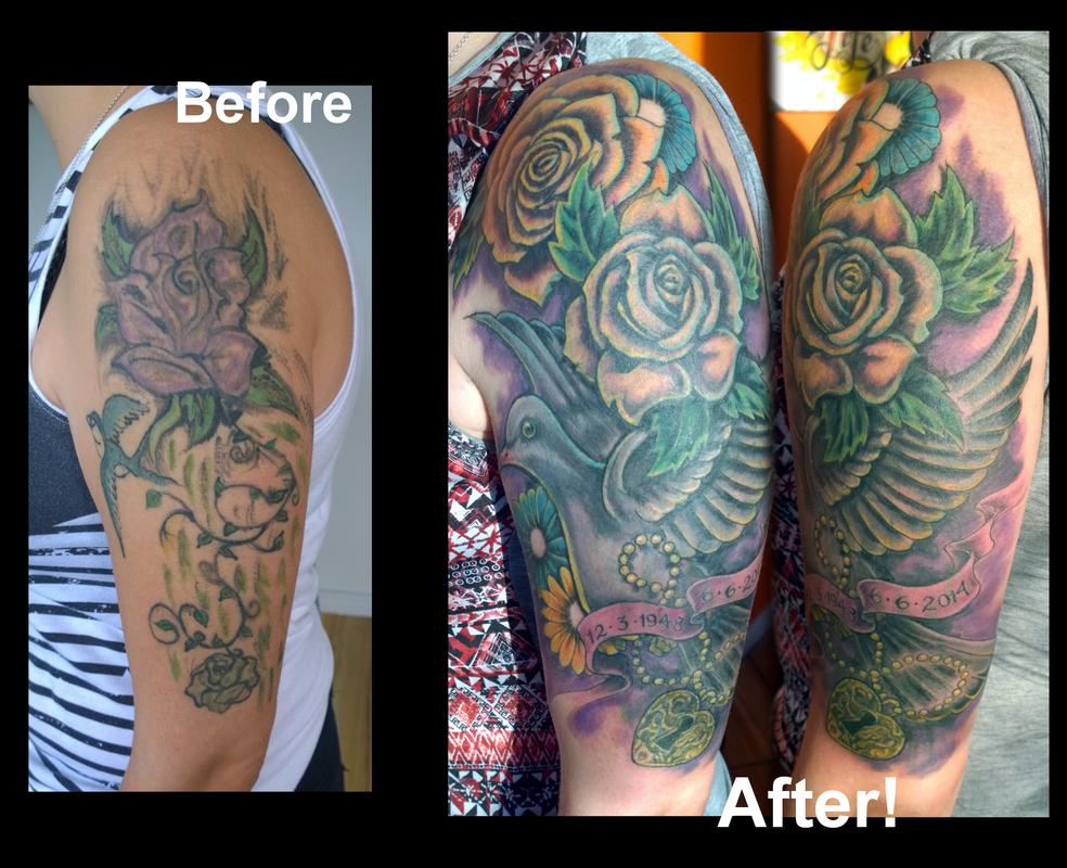 Rose and Dove Feminine Cover-Up Tattoo by Steve Malley: TattooNOW Rose and Dove Feminine Cover-Up Tattoo by Steve Malley: TattooNOW