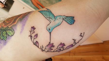 Tattoos - Hummingbird and Flower Colour Tattoo - 120153