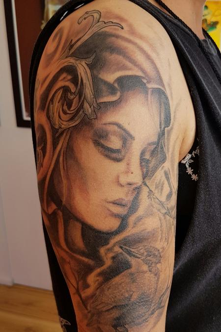 Tattoos - Black and Gray Portrait Half Sleeve - 122649