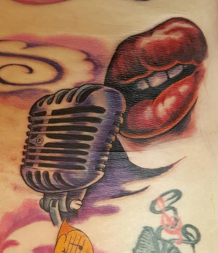 Tattoos - Rockabilly Lips and Microphone Color Tattoo - 123083