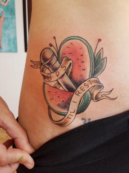 Tattoos - Microphone and Watermelon Traditional Tattoo - 123370
