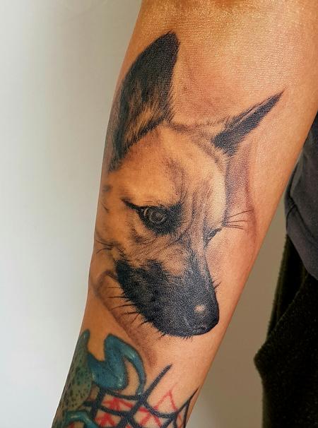 Tattoos - Black and Gray Portrait of Beloved Pet - 125792