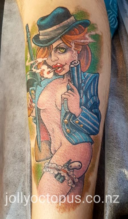 Tattoos - Armed and Dangerous Gangster Pinup Tattoo - 127037