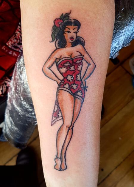 American Traditional Pinup Tattoo by Steve Malley TattooNOW