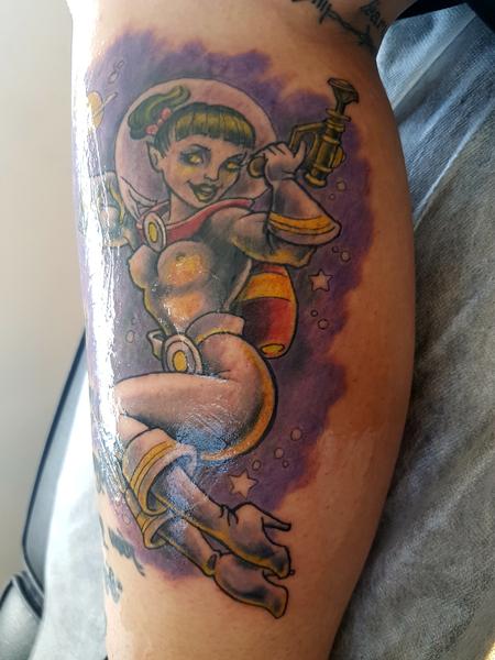 Tattoos - Retro Space Girl Color Pinup Tattoo - 131987