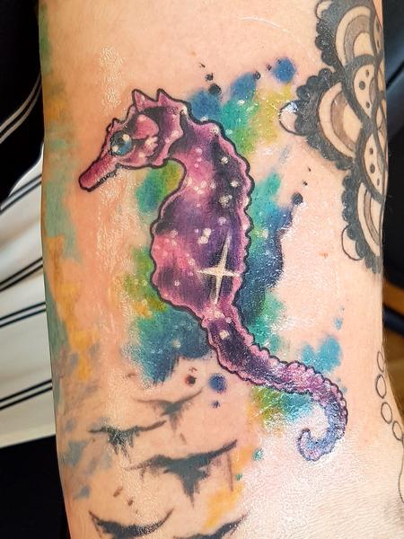 Tattoos - Watercolor Seahorse Feminine Color Tattoo - 132349