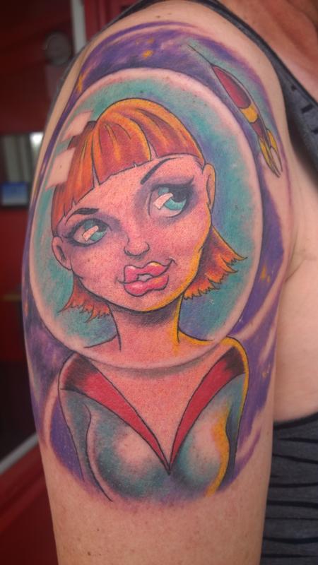 Tattoos - Retro Space Girl Pinup Tattoo  - 111581