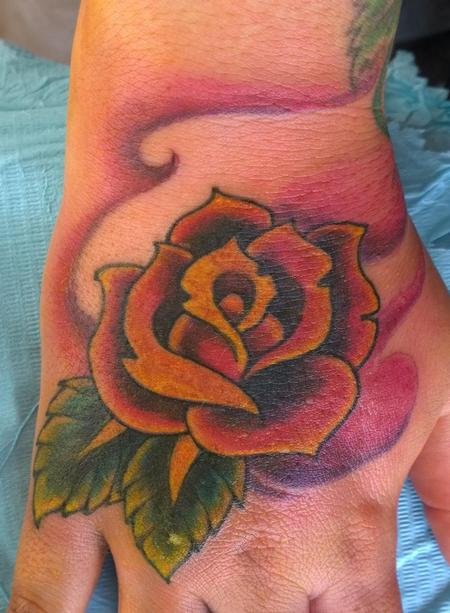 Tattoos - Colorful Rose Hand Tattoo  - 120083