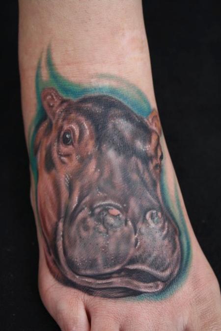 Tattoos - Realistic Hippo Tattoo - 63970
