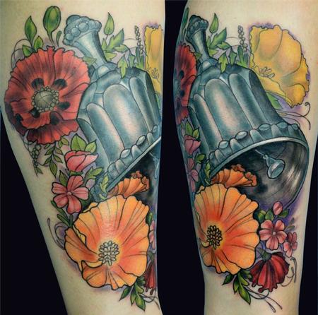 Katelyn Crane - Handbell and Flower tattoo
