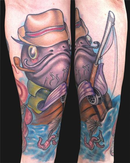 Tattoos - Fly Fishing Catfish Tattoo - 73093