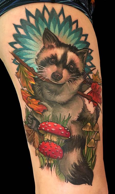 Tattoos - Raccoon with Mushrooms  - 132590