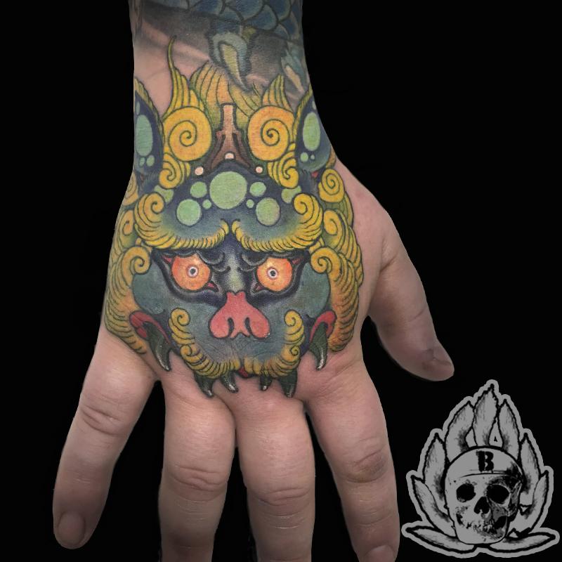 Foo Dog Japanese hand tattoo by HoleyMoley tattoos Cork Ireland  rtattoos