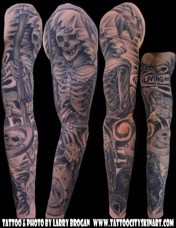 Grim Reaper Rolling the Dice for your Life Sleeve Tattoo by Larry