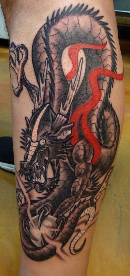 Tattoos - Black, Grey and Red Asian Dragon - 95418