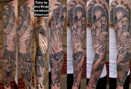 Tattoos - Dragged to Hell Angel Demon Sleeve by Larry Brogan - 70900