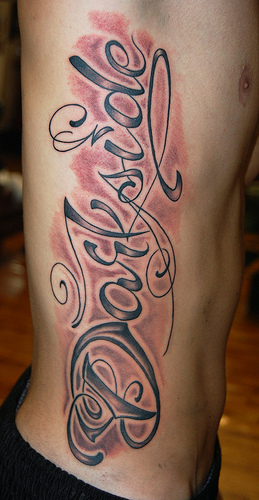 Rib Lettering Tattoo by Marvin Silva: TattooNOW Rib Lettering Tattoo by Marvin Silva: TattooNOW
