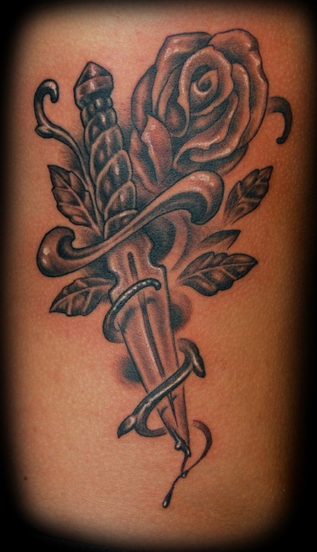 Custom Rose Dagger Tattoo by Marvin Silva: TattooNOW Custom Rose Dagger Tattoo by Marvin Silva: TattooNOW